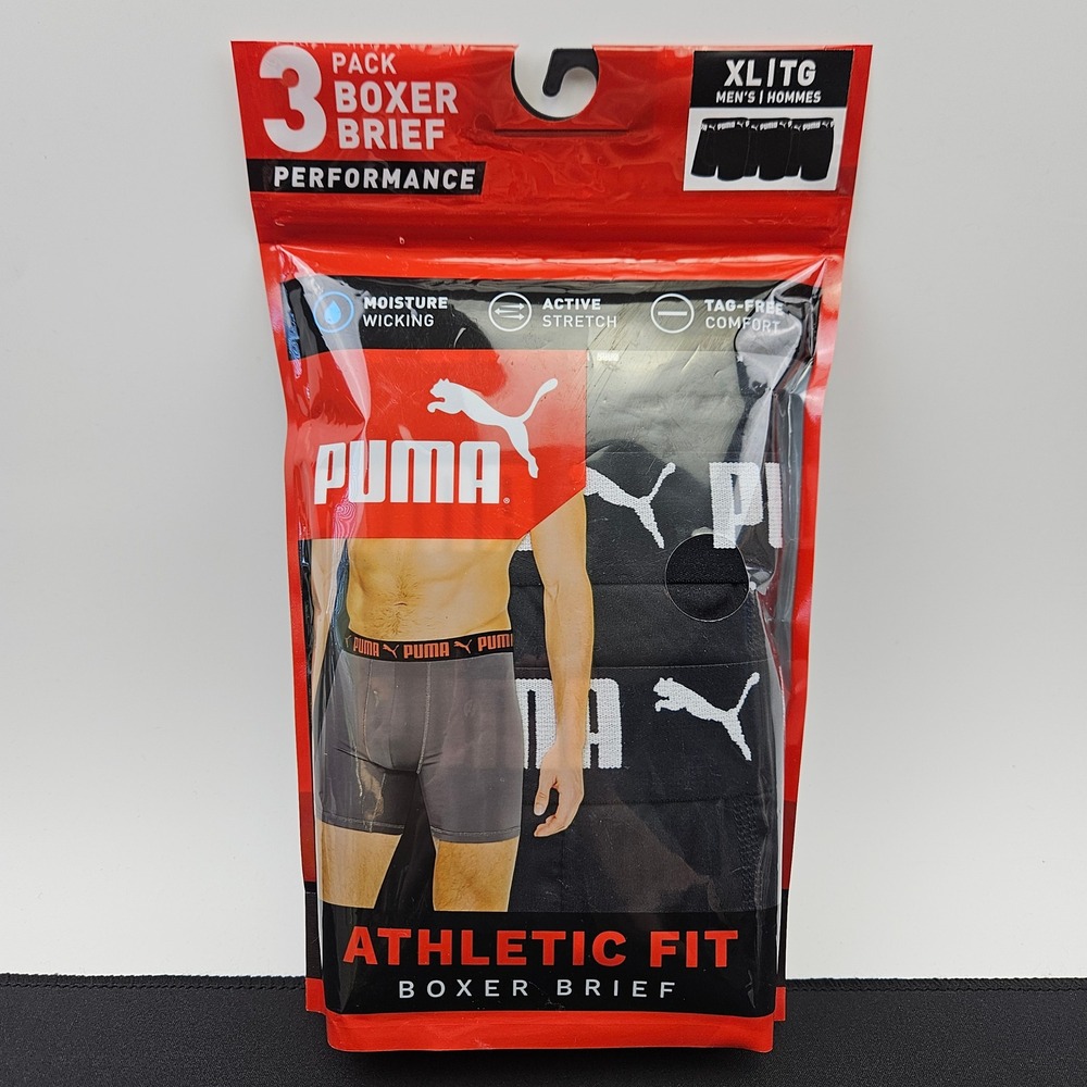 Puma Men 3 Pack Performance Athletic Fit Boxer Briefs XL Black White 859429 01